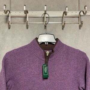 NWT LL Bean Sweater Women M Violet Waterfowl Merino Lamb Wool 1/4 Zip Heavy Luxe